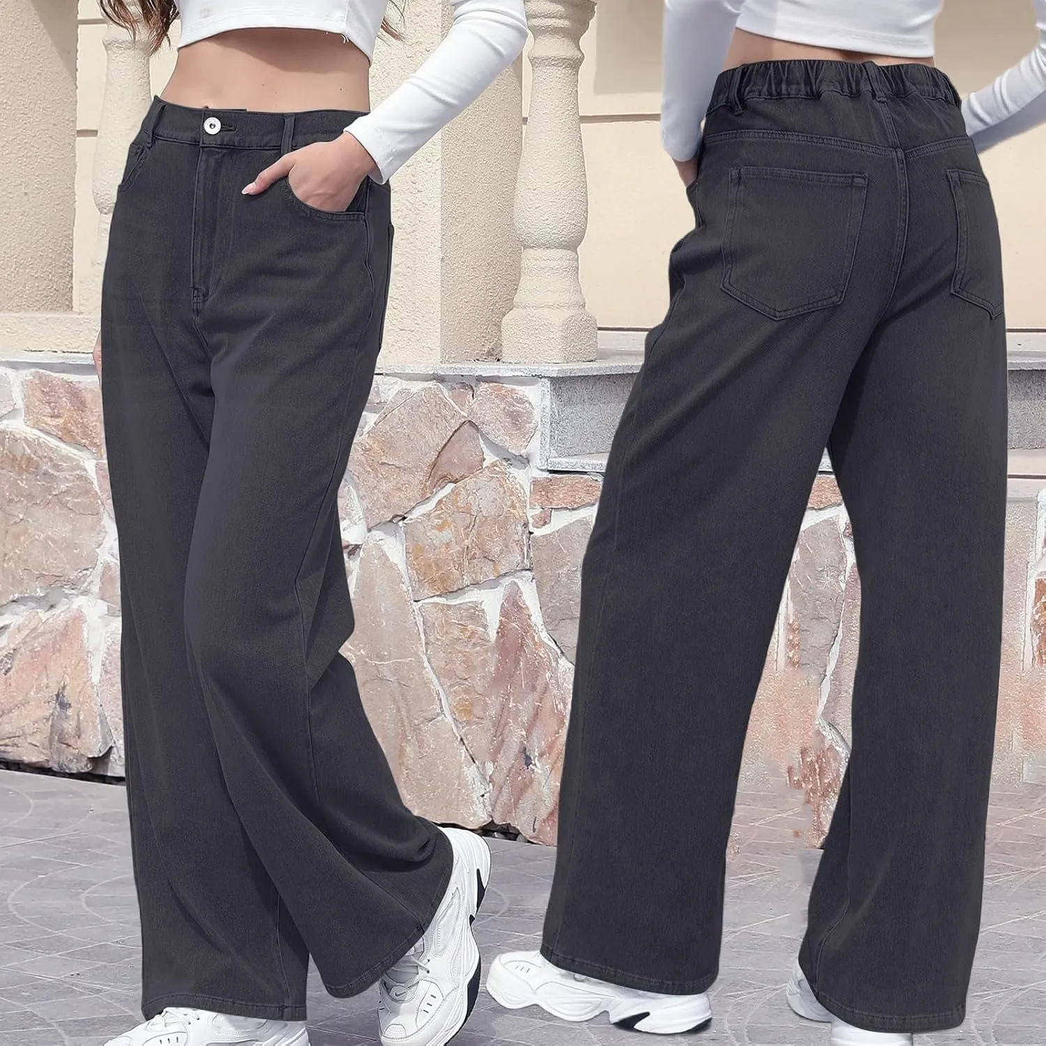 Women Jeans, Tummy Control Jeans for Women Mid Rise Trendy Straight Leg Summer Plus Size Baggy Stretchy Trousers