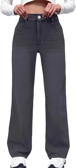 Women Jeans, Tummy Control Jeans for Women Mid Rise Trendy Straight Leg Summer Plus Size Baggy Stretchy Trousers