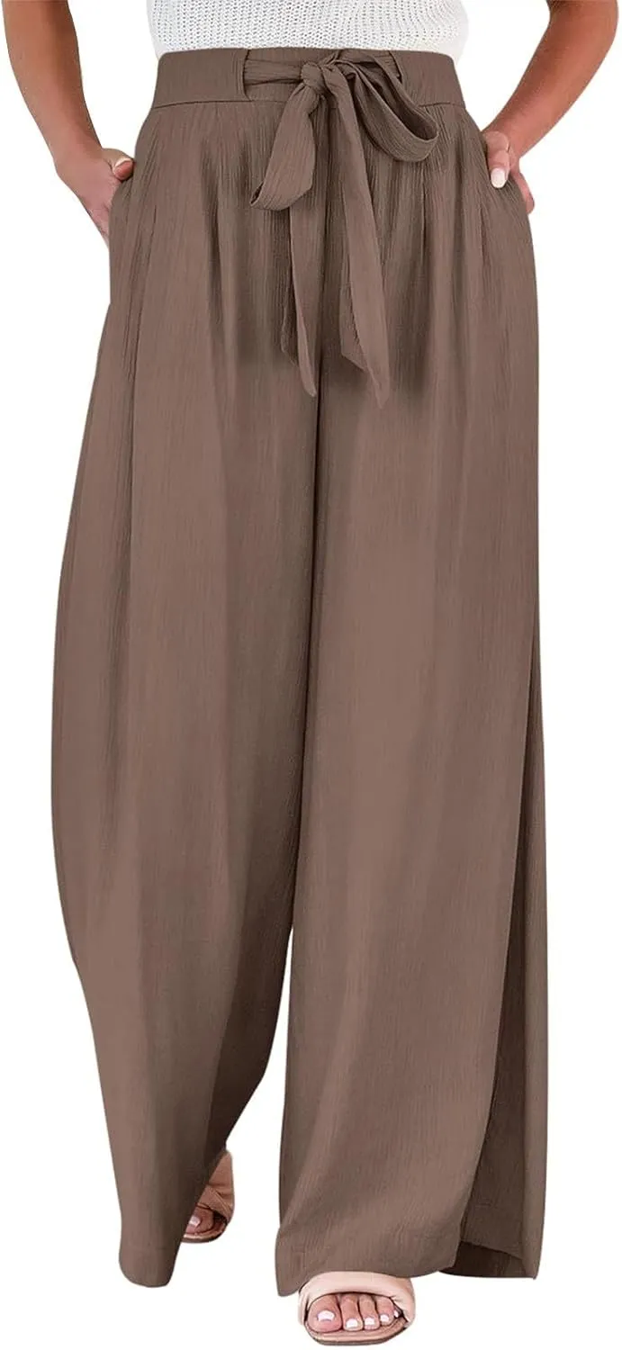 Women Pants Casual Elastic Waist Drawstring Sumemr Pants Straight Wide Leg High Waisted with Pockets Slacks Clothes