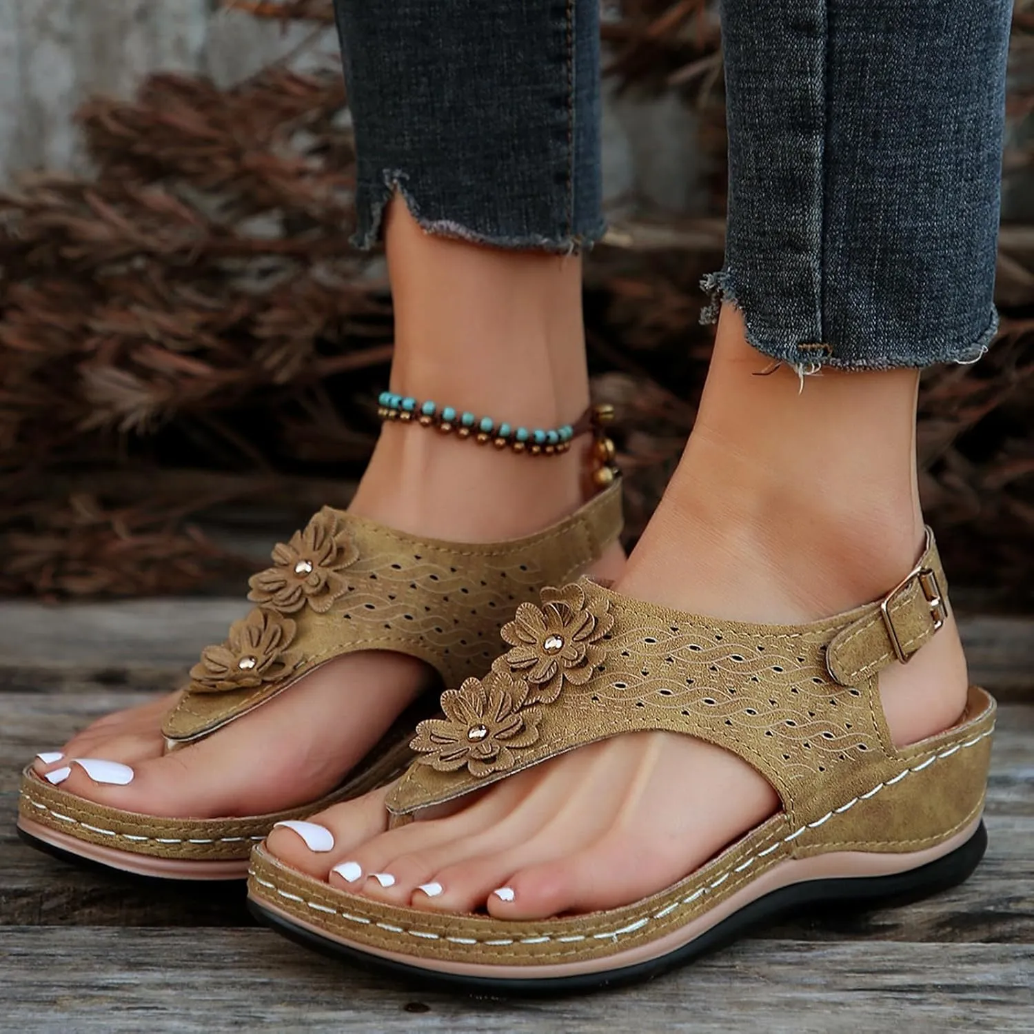 Women Sandals Thong T-Strap Orthotic Casual Flat Sandals Comfortable Mesh Hollow Summer Beach Shoes Flip Flops