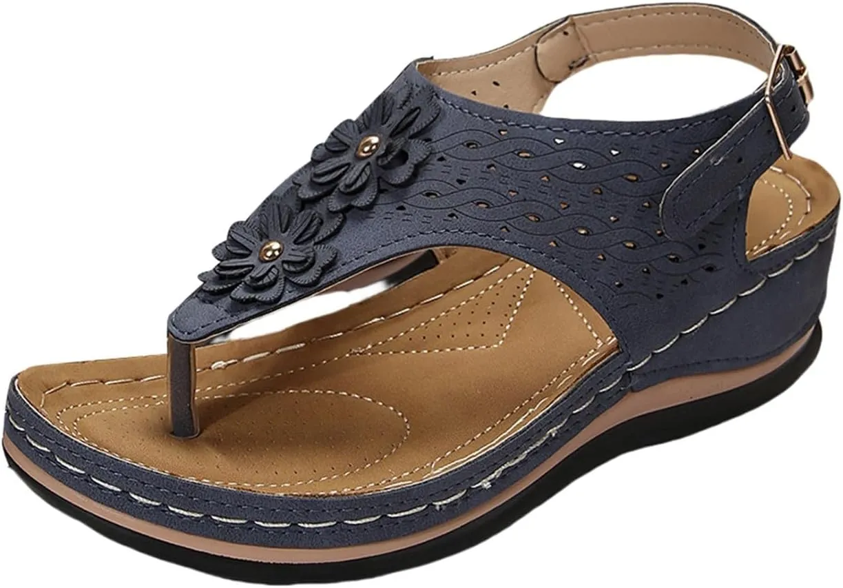 Women Sandals Thong T-Strap Orthotic Casual Flat Sandals Comfortable Mesh Hollow Summer Beach Shoes Flip Flops