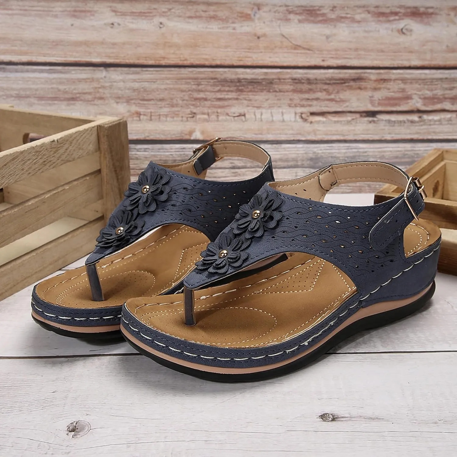 Women Sandals Thong T-Strap Orthotic Casual Flat Sandals Comfortable Mesh Hollow Summer Beach Shoes Flip Flops