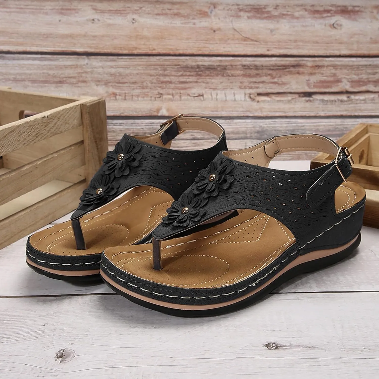 Women Sandals Thong T-Strap Orthotic Casual Flat Sandals Comfortable Mesh Hollow Summer Beach Shoes Flip Flops