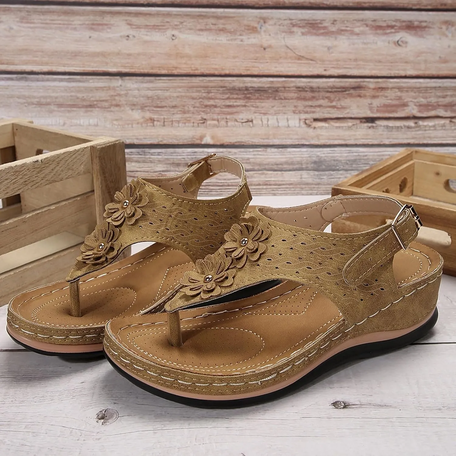 Women Sandals Thong T-Strap Orthotic Casual Flat Sandals Comfortable Mesh Hollow Summer Beach Shoes Flip Flops