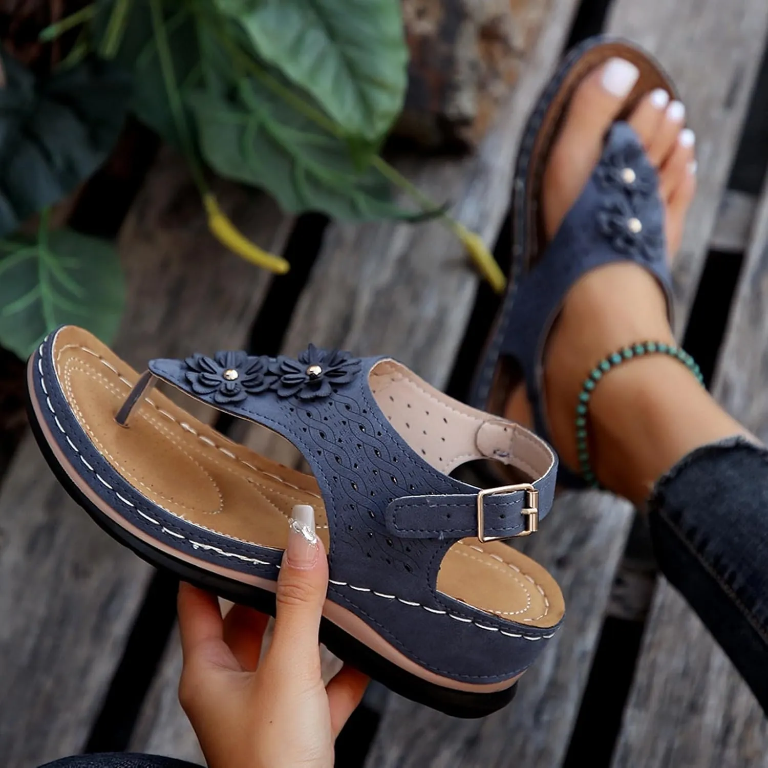 Women Sandals Thong T-Strap Orthotic Casual Flat Sandals Comfortable Mesh Hollow Summer Beach Shoes Flip Flops