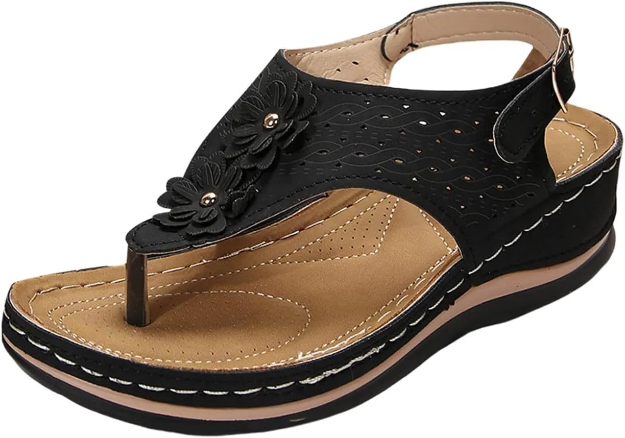 Women Sandals Thong T-Strap Orthotic Casual Flat Sandals Comfortable Mesh Hollow Summer Beach Shoes Flip Flops