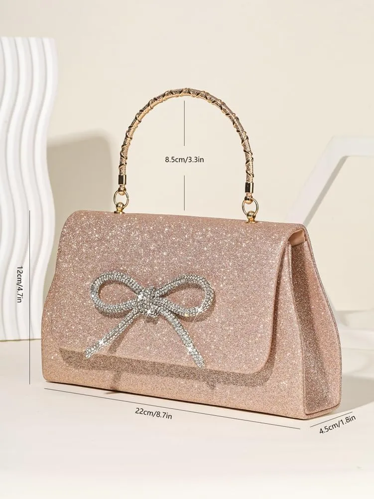 Women Sparkling Bowknot Handbag Diamonds Evening Clutch Purses Formal Wedding Party Cocktail Prom Envelope Bag