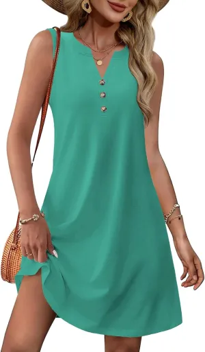 Women Summer Dresses 2025 Beach Fashion Vacation V Neck Sleeveless Sundresses Casual Work Dress