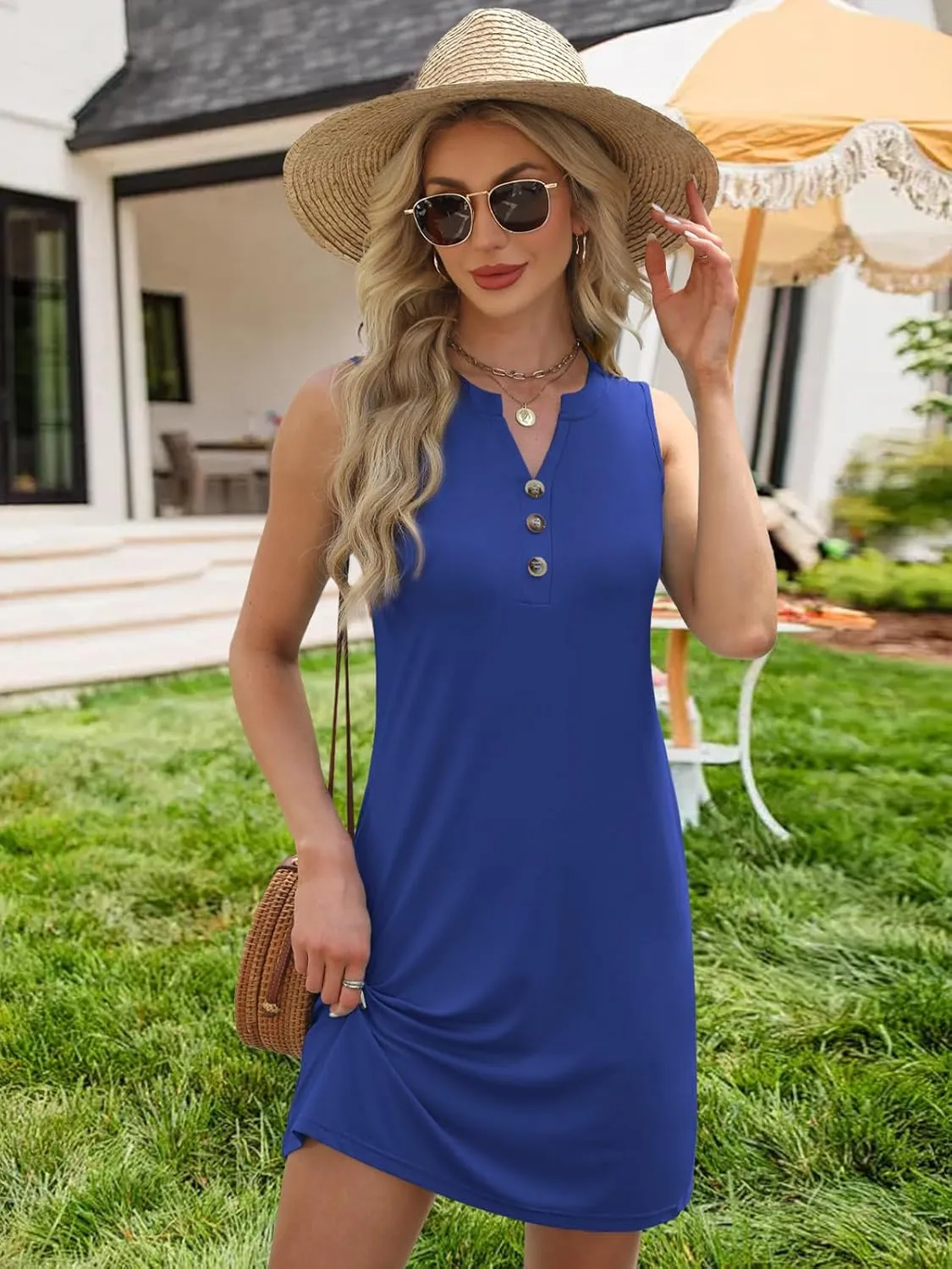 Women Summer Dresses 2025 Beach Fashion Vacation V Neck Sleeveless Sundresses Casual Work Dress