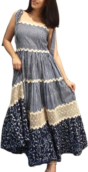 Women Y2k Patchwork Floral Maxi Dress Boho Smocked Tie Shoulder Long Sundress Flowy Summer Beach Vacation Dresses
