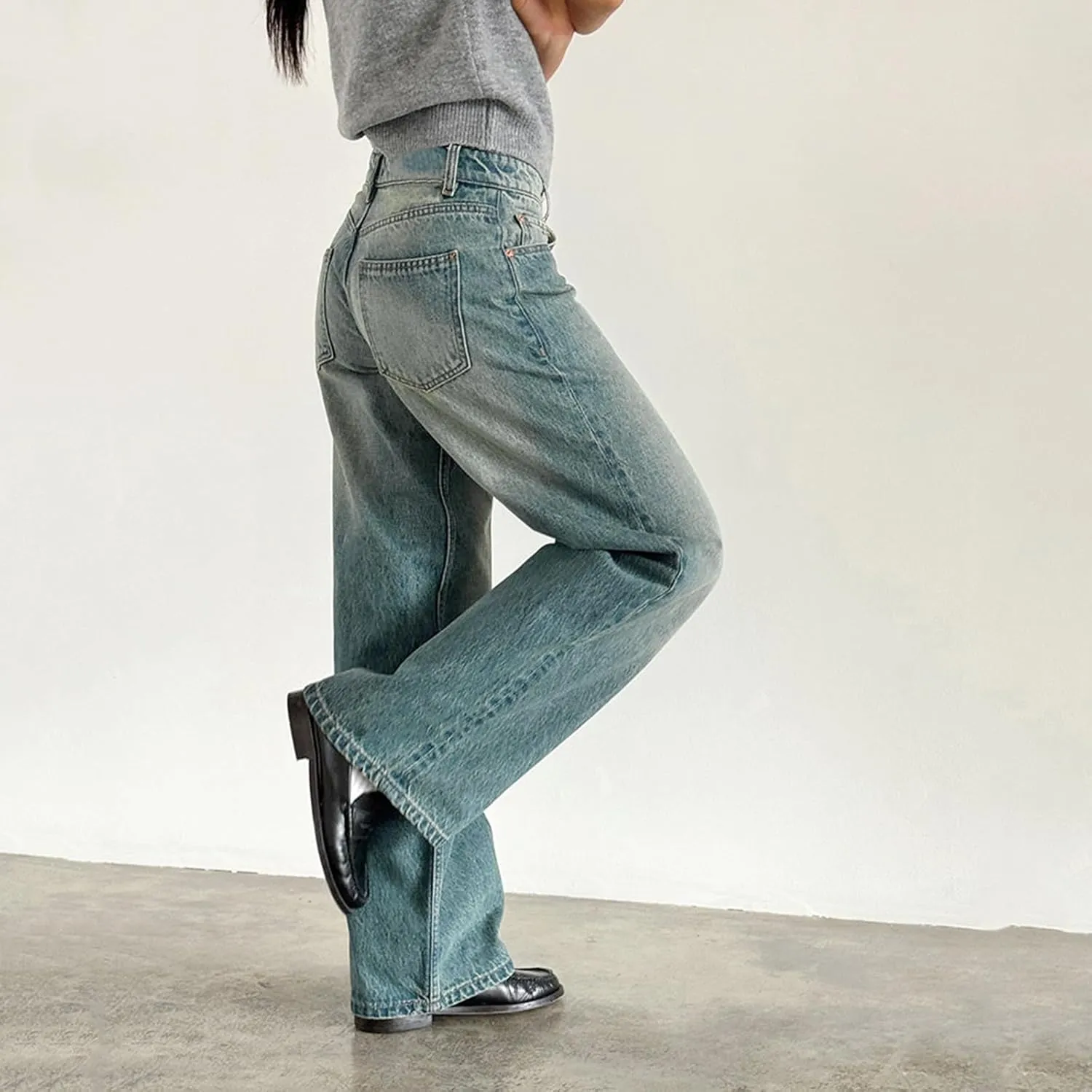 Women's Baggy Denim Pants High Waisted Y2K Wide Leg Oversized Plus Size Boyfriend Cargo Jeans Streetwear Trousers