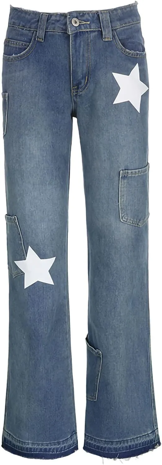 Women's Baggy Denim Pants High Waisted Y2K Wide Leg Oversized Plus Size Boyfriend Cargo Jeans Streetwear Trousers