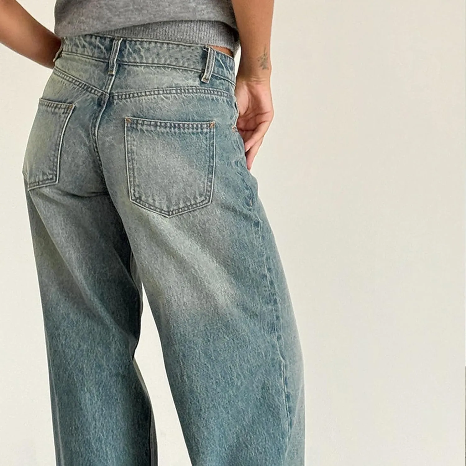 Women's Baggy Denim Pants High Waisted Y2K Wide Leg Oversized Plus Size Boyfriend Cargo Jeans Streetwear Trousers