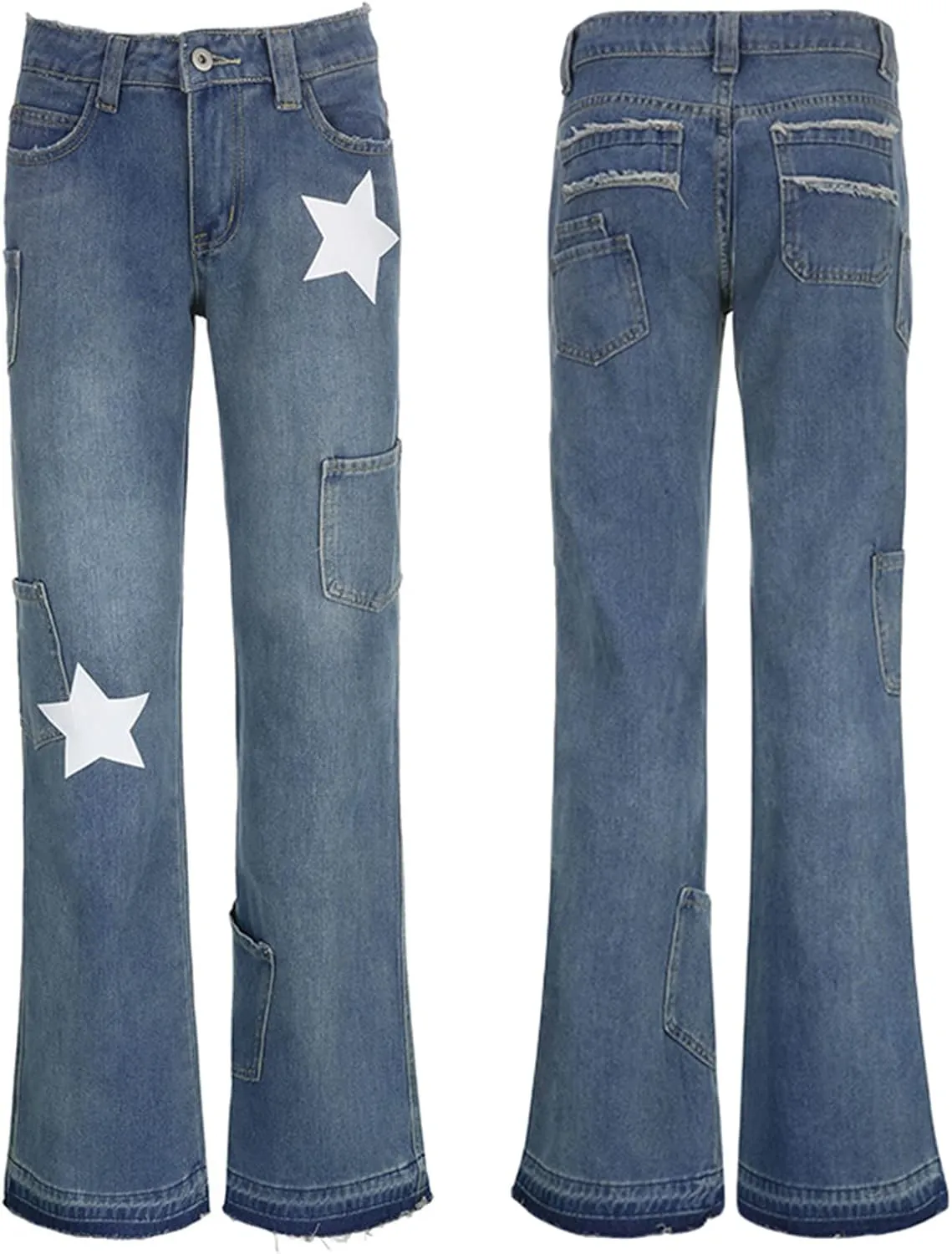 Women's Baggy Denim Pants High Waisted Y2K Wide Leg Oversized Plus Size Boyfriend Cargo Jeans Streetwear Trousers