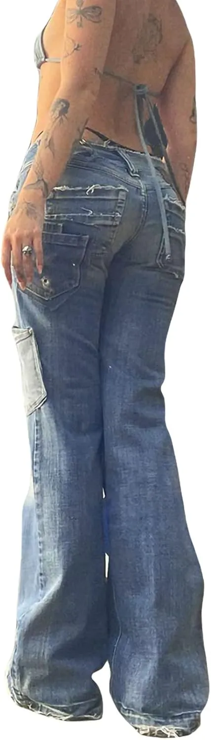 Women's Baggy Denim Pants High Waisted Y2K Wide Leg Oversized Plus Size Boyfriend Cargo Jeans Streetwear Trousers