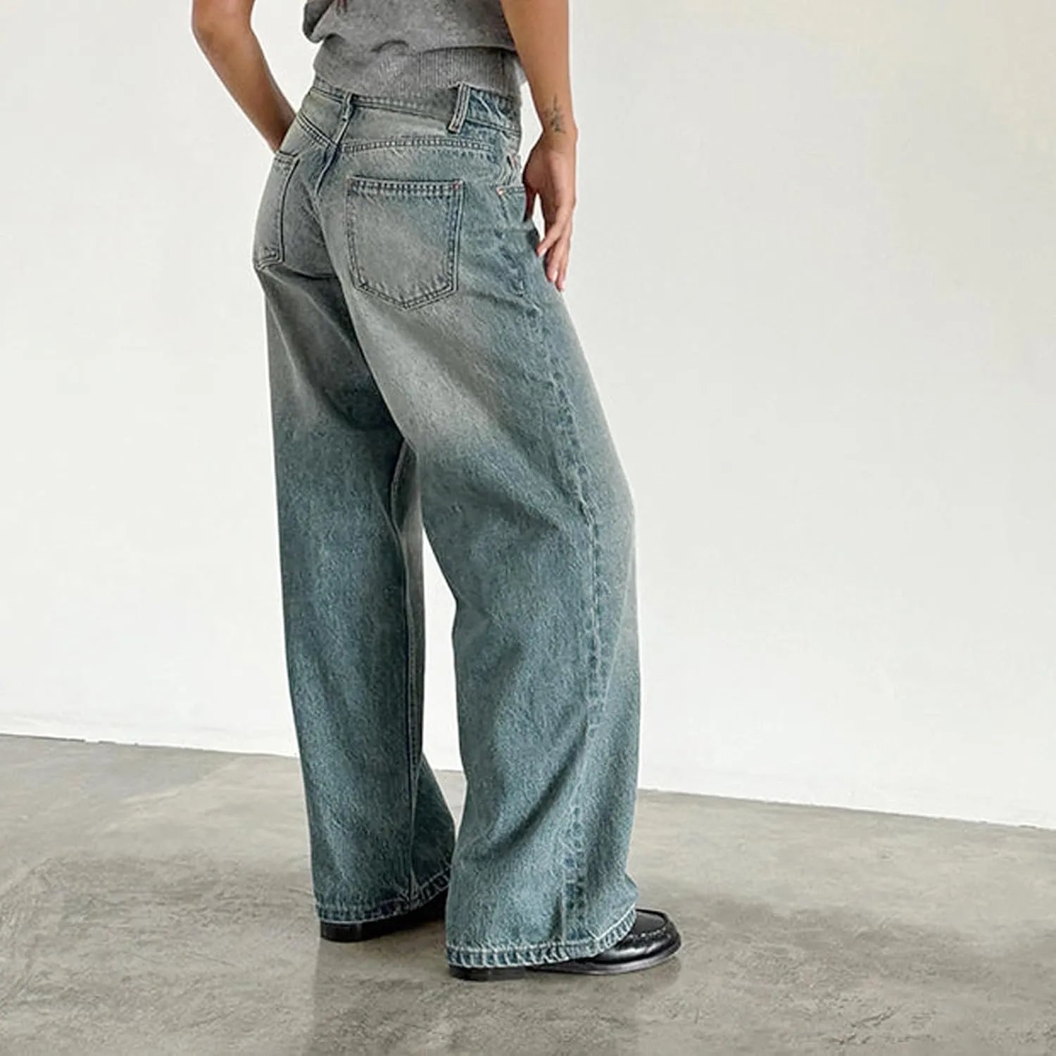 Women's Baggy Denim Pants High Waisted Y2K Wide Leg Oversized Plus Size Boyfriend Cargo Jeans Streetwear Trousers