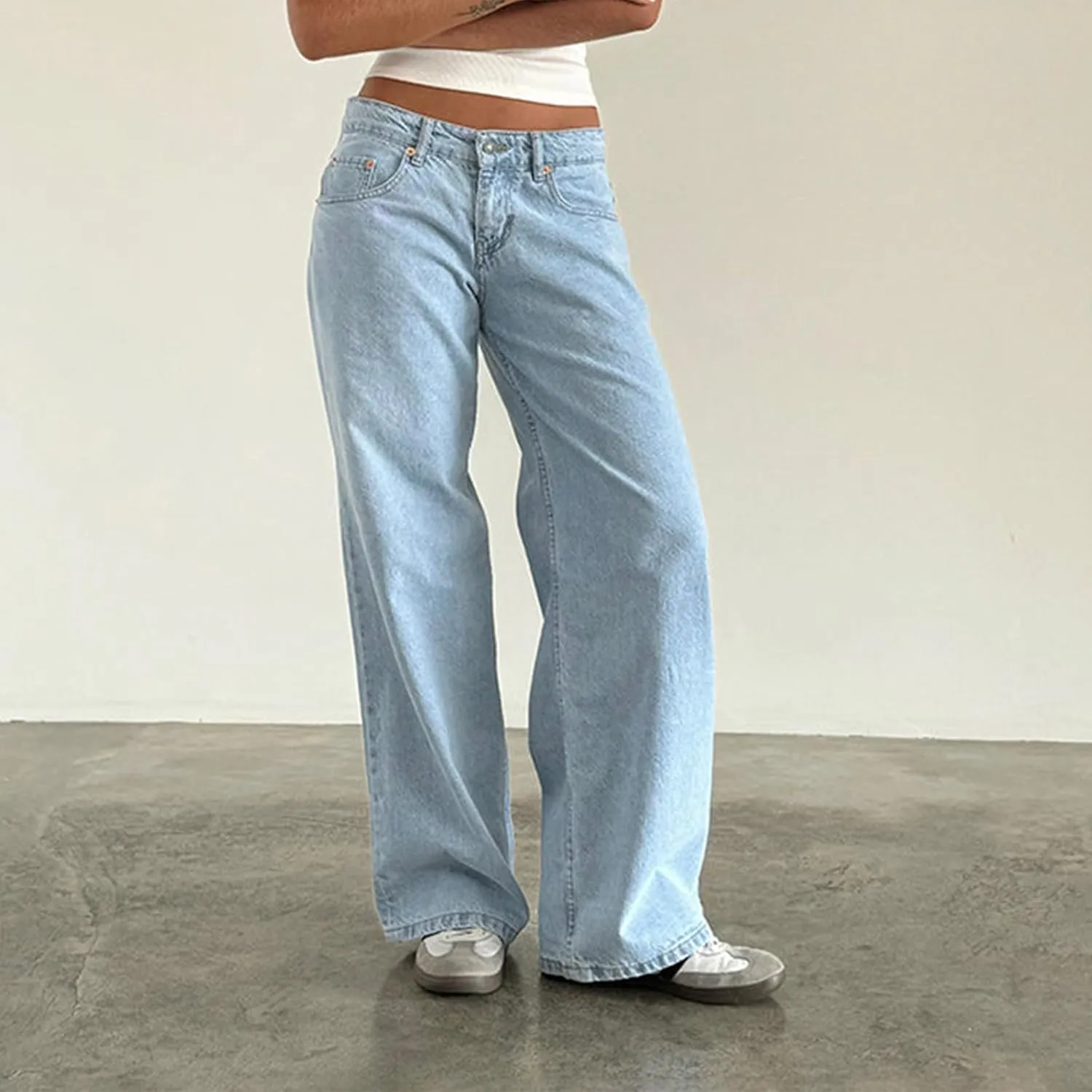 Women's Baggy Denim Pants High Waisted Y2K Wide Leg Oversized Plus Size Boyfriend Cargo Jeans Streetwear Trousers