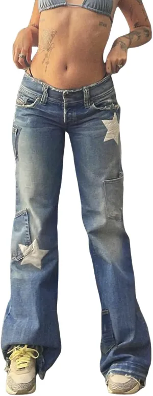 Women's Baggy Denim Pants High Waisted Y2K Wide Leg Oversized Plus Size Boyfriend Cargo Jeans Streetwear Trousers