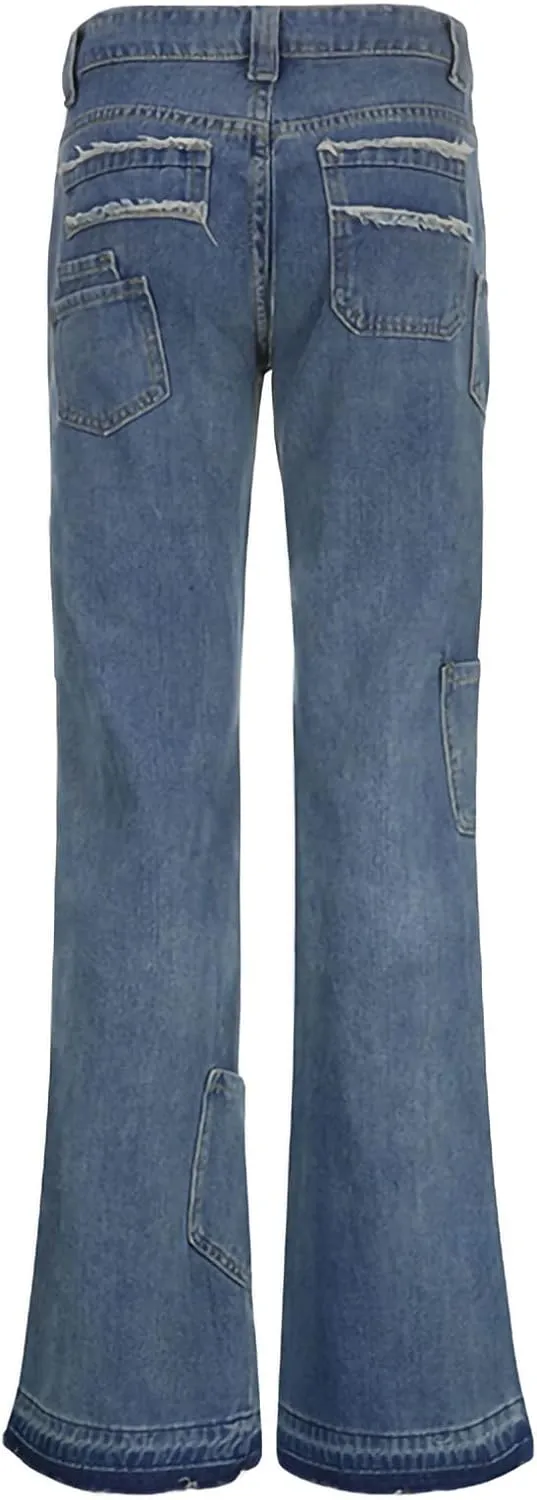 Women's Baggy Denim Pants High Waisted Y2K Wide Leg Oversized Plus Size Boyfriend Cargo Jeans Streetwear Trousers