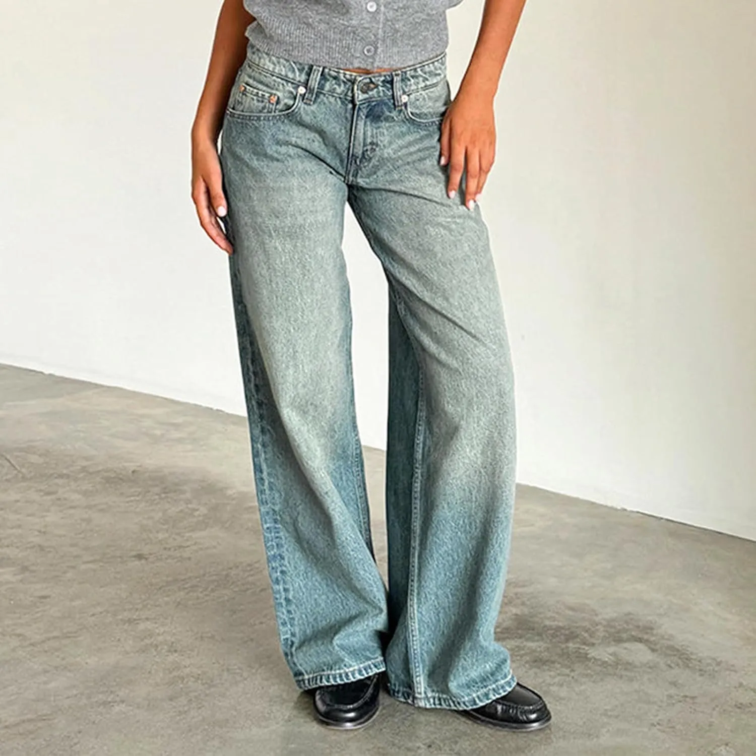 Women's Baggy Denim Pants High Waisted Y2K Wide Leg Oversized Plus Size Boyfriend Cargo Jeans Streetwear Trousers