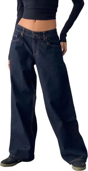 Women's Baggy Denim Pants High Waisted Y2K Wide Leg Oversized Plus Size Boyfriend Cargo Jeans Streetwear Trousers