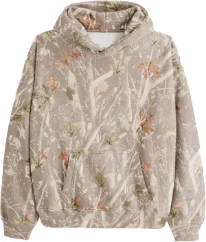 Women's Camo Hoodie Camo Sweatshirt Maple Leaf Print Oversized Fleece Camo Sweater Classic Pullover with Pocket
