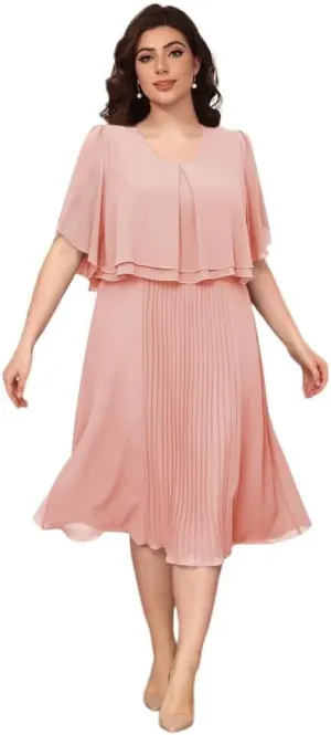 Womens Chiffon Mother of The Bride Dress 2025 Knee Length Formal Dress with Pleats LN119