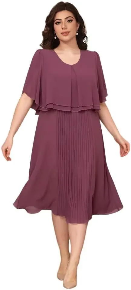 Womens Chiffon Mother of The Bride Dress 2025 Knee Length Formal Dress with Pleats LN119