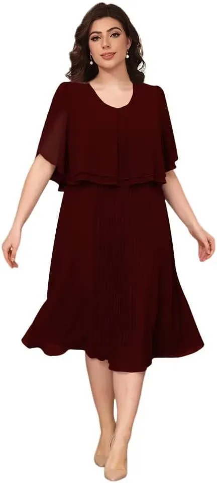 Womens Chiffon Mother of The Bride Dress 2025 Knee Length Formal Dress with Pleats LN119