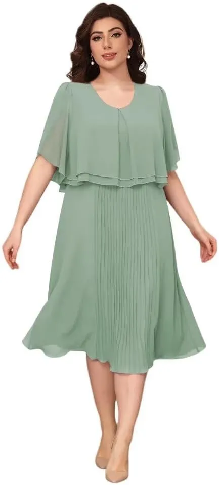 Womens Chiffon Mother of The Bride Dress 2025 Knee Length Formal Dress with Pleats LN119