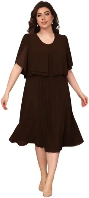 Womens Chiffon Mother of The Bride Dress 2025 Knee Length Formal Dress with Pleats LN119