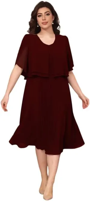 Womens Chiffon Mother of The Bride Dress 2025 Knee Length Formal Dress with Pleats LN119