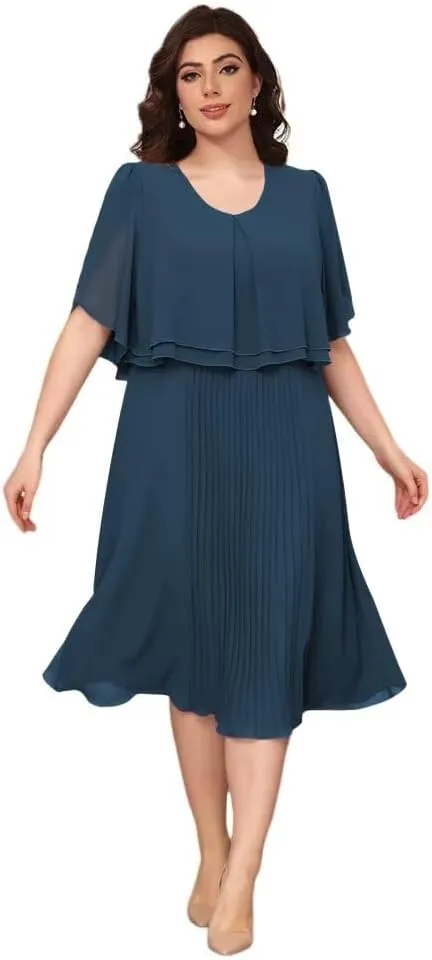 Womens Chiffon Mother of The Bride Dress 2025 Knee Length Formal Dress with Pleats LN119