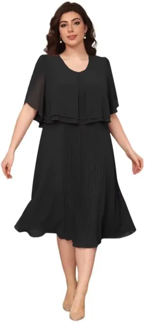 Womens Chiffon Mother of The Bride Dress 2025 Knee Length Formal Dress with Pleats LN119