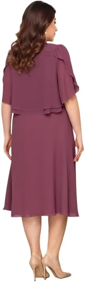Womens Chiffon Mother of The Bride Dress 2025 Knee Length Formal Dress with Pleats LN119