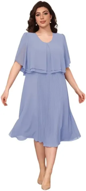 Womens Chiffon Mother of The Bride Dress 2025 Knee Length Formal Dress with Pleats LN119
