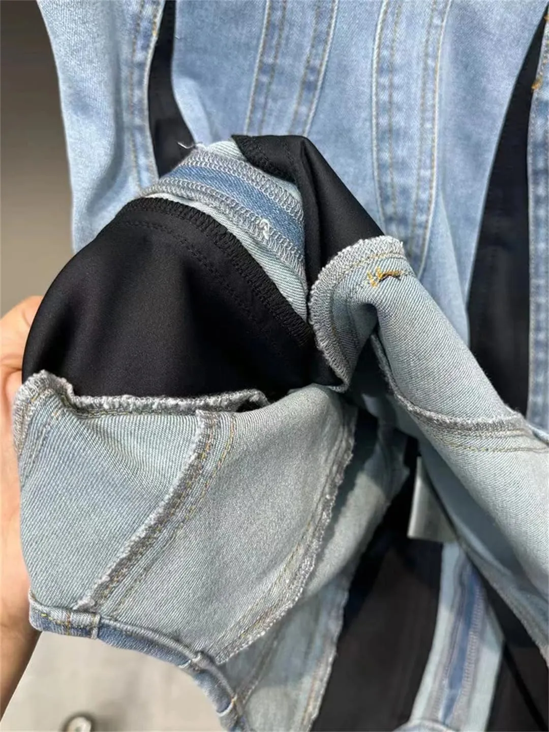 Women's Denim Slim Stretch Patchwork Design Contrast Color High Waist Sling Dress