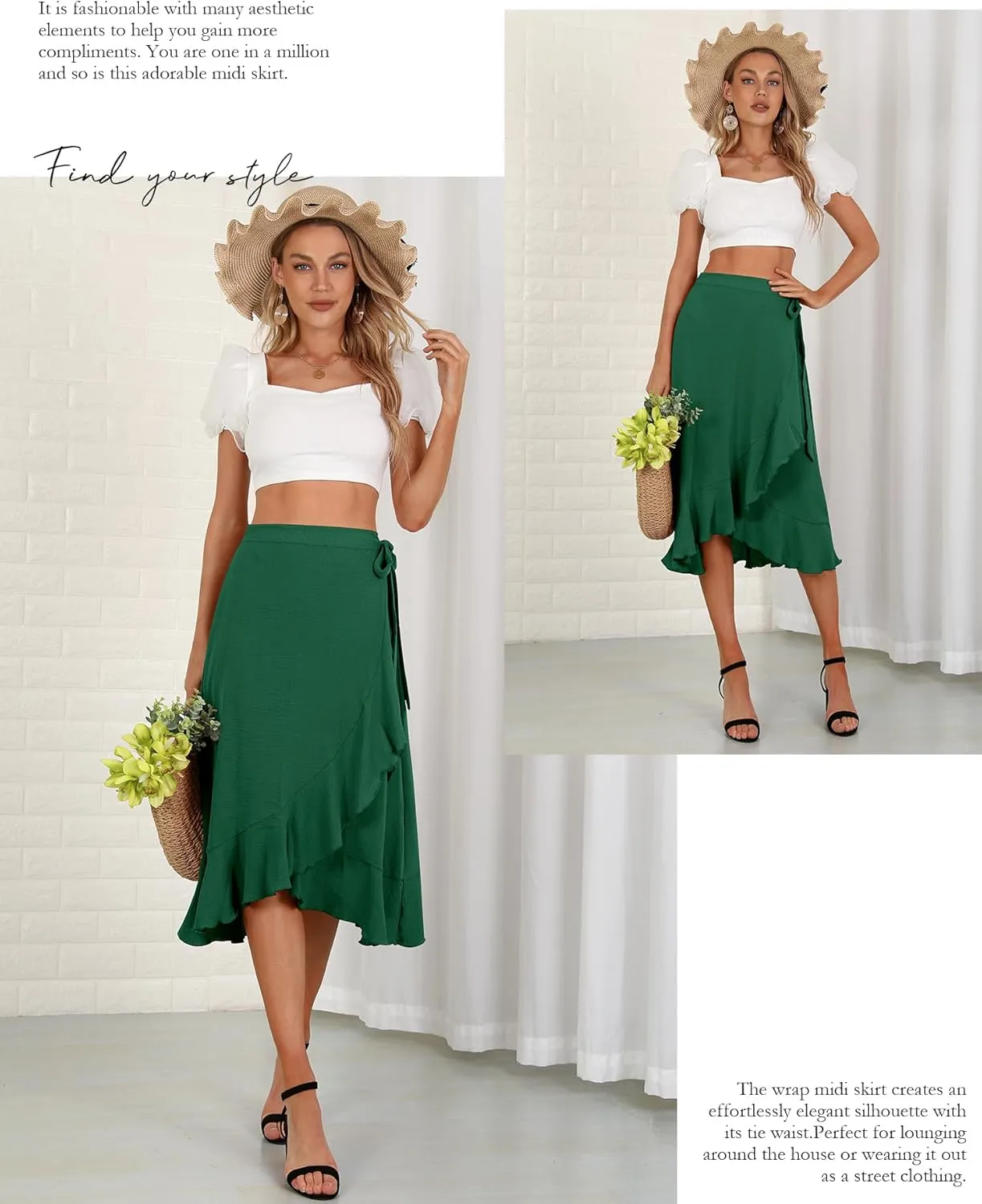 Women's Elegant Ruffle Wrap Asymmetrical Tie High Waist Long Skirt A-line Casual Loose Draped Flowy Skirts