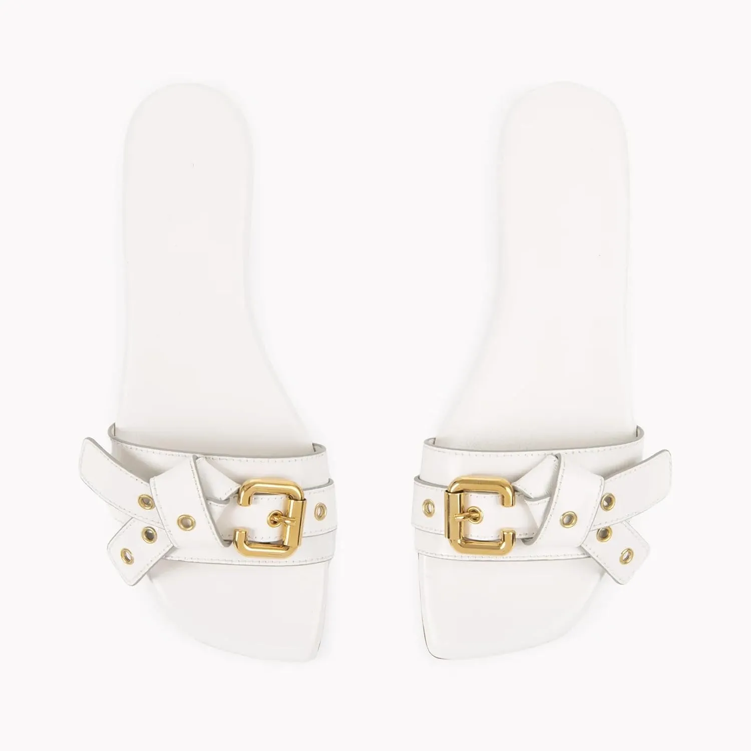 Women's Flat Sandals Square Toe Slip On Slippers Comfort Summer Beach Slide Sandals Fashion Wide Metal Buckle Sandal Flats For Women