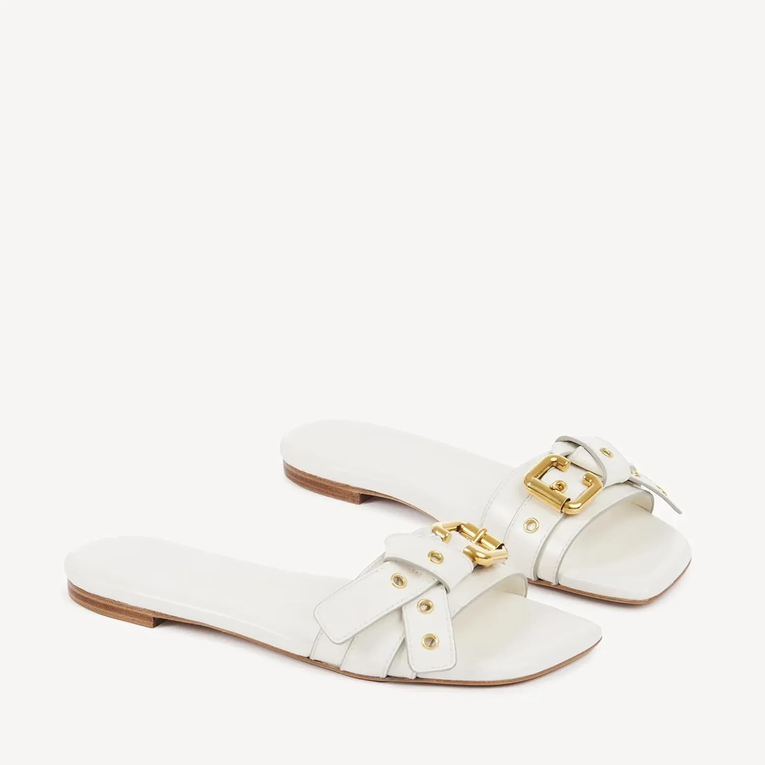 Women's Flat Sandals Square Toe Slip On Slippers Comfort Summer Beach Slide Sandals Fashion Wide Metal Buckle Sandal Flats For Women