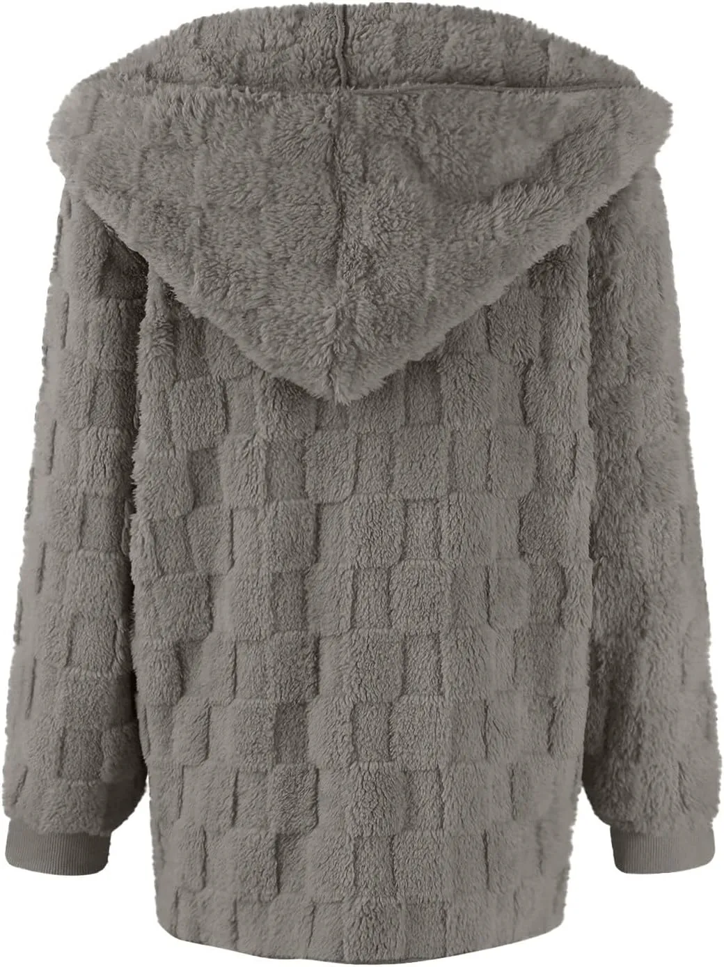 Womens Fleece Jacket Open Front Hooded Cardigan Warm Winter Coat Sherpa Fuzzy Teddy Jacket Outerwear with Pockets