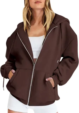 Women's Full Zip Up Hoodie Long Sleeve Hooded Sweatshirts Pockets Jacket Casual Coat Fall Outfits 2024 Trendy