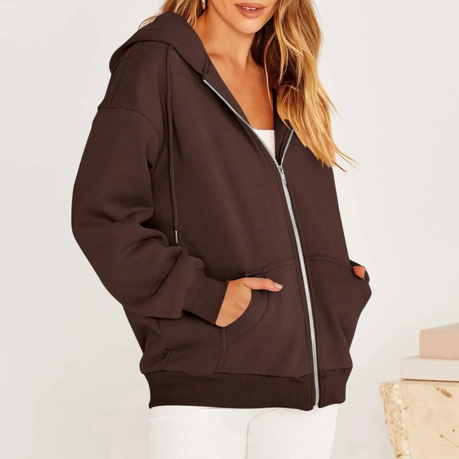 Women's Full Zip Up Hoodie Long Sleeve Hooded Sweatshirts Pockets Jacket Casual Coat Fall Outfits 2024 Trendy