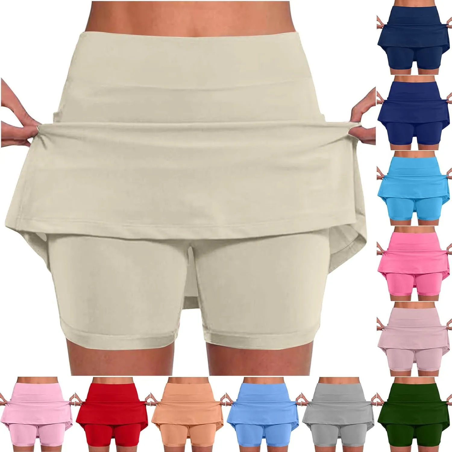 Womens Golf Skirts Sport Tennis Skort High Cut Basic Slim Thin Summer Fall Bodycon Pencil Mini Skirts with Inner Shorts