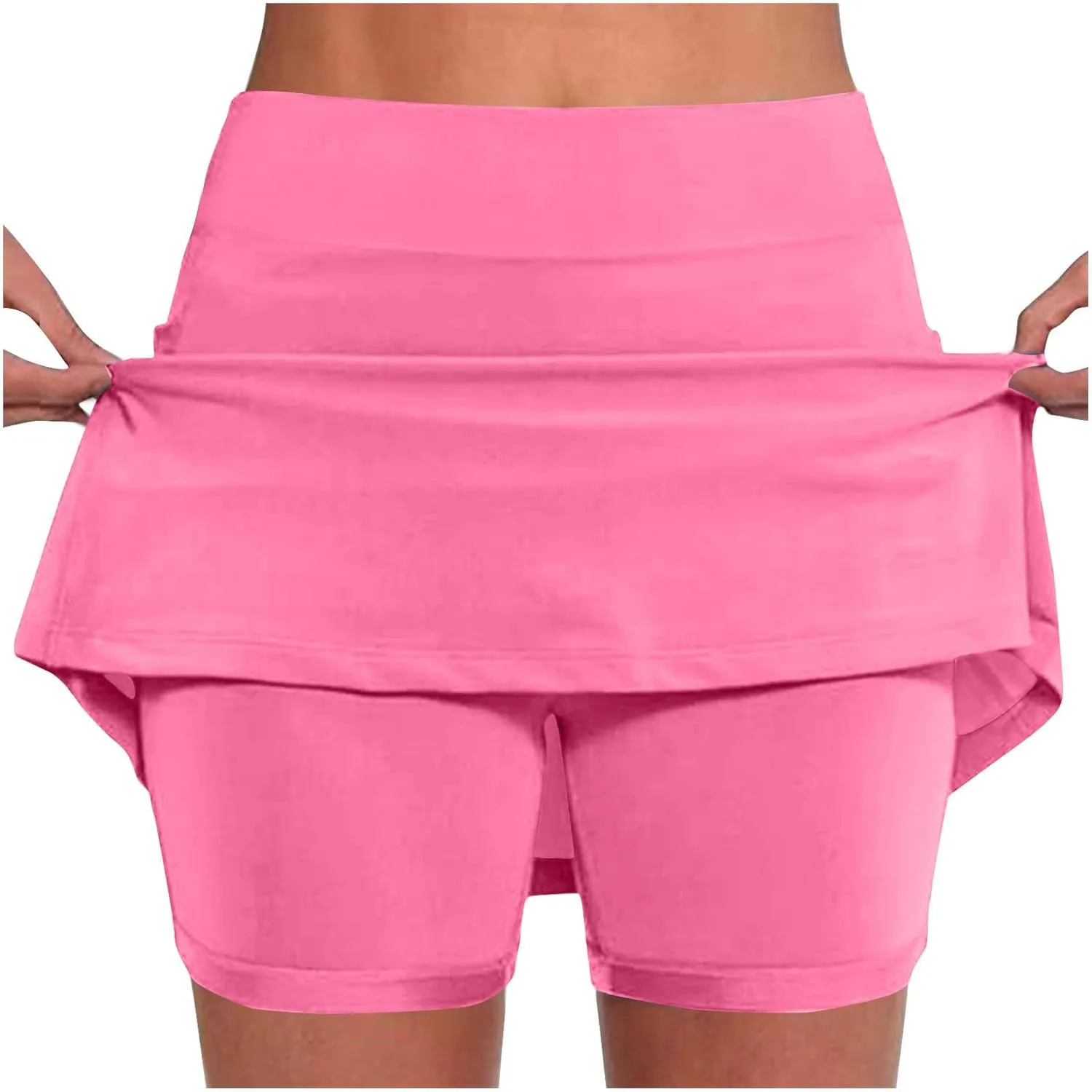 Womens Golf Skirts Sport Tennis Skort High Cut Basic Slim Thin Summer Fall Bodycon Pencil Mini Skirts with Inner Shorts