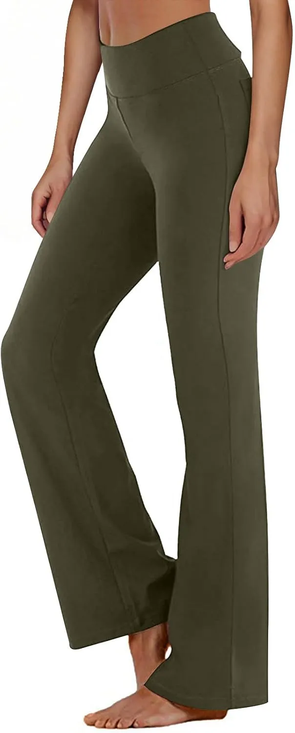 Womens High Waist Pants Summer Straight Leg Yoga Slacks Casual Stretch Workout Running Athletic Trousers with Pockets