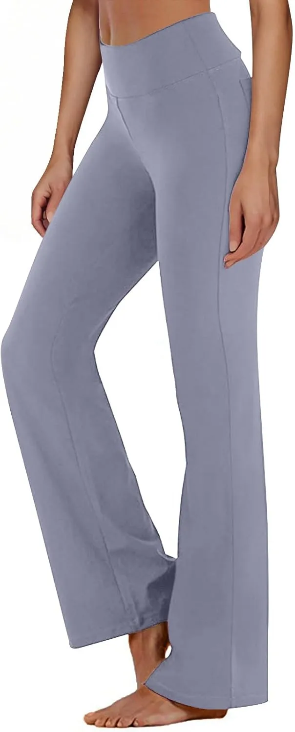 Womens High Waist Pants Summer Straight Leg Yoga Slacks Casual Stretch Workout Running Athletic Trousers with Pockets