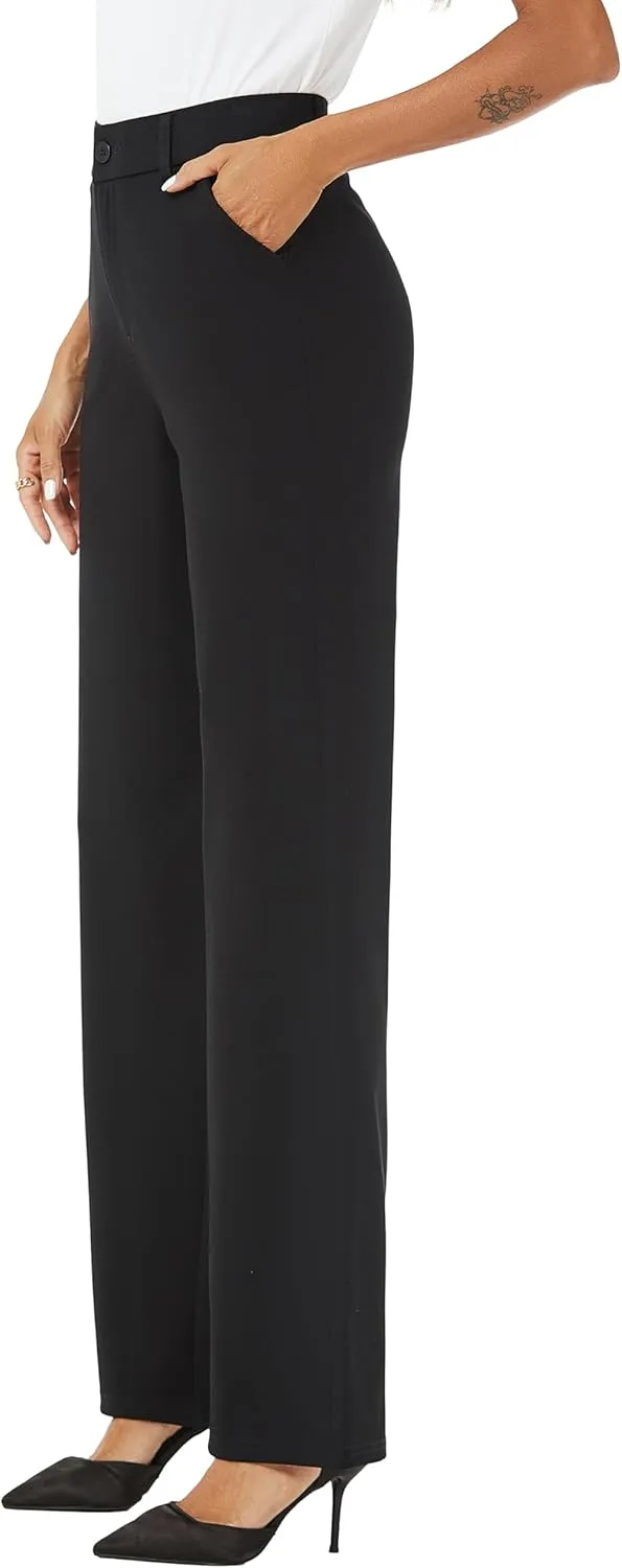 Womens High Waist Wide Straight Leg Trousers Casual Slacks Dress Pants with Pockets