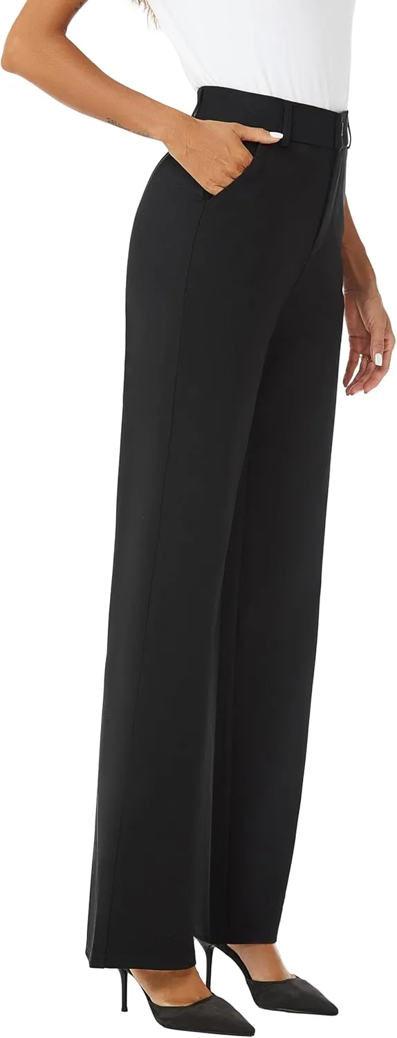 Womens High Waist Wide Straight Leg Trousers Casual Slacks Dress Pants with Pockets