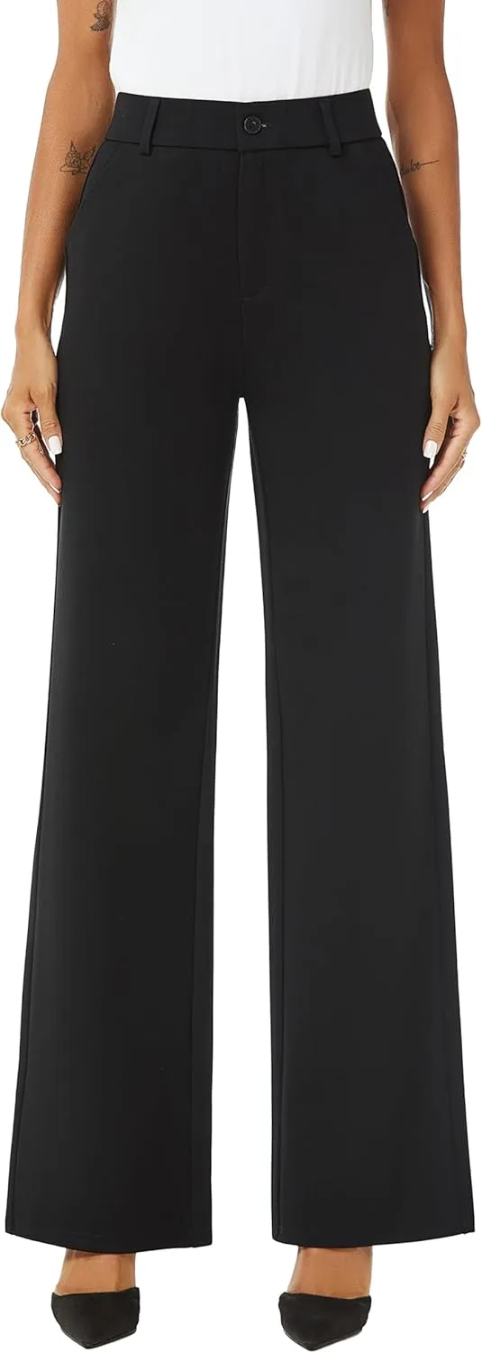 Womens High Waist Wide Straight Leg Trousers Casual Slacks Dress Pants with Pockets